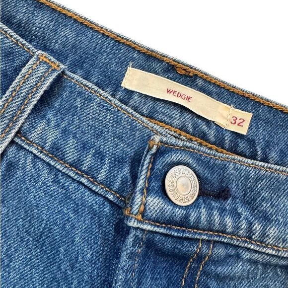 LEVIS Free People WEDGIE FIT ANKLE WOMEN'S JEANS Hague Blue Distressed 32 NWT - Picture 4 of 7